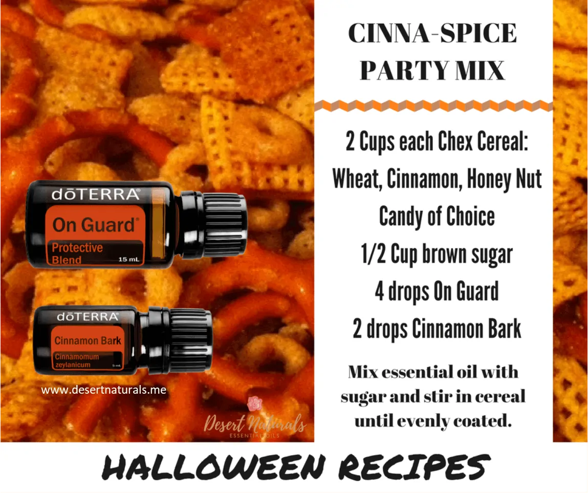 Cinnaspice Party Mix Recipe Cinnaspice Party Mix Halloween Recipe with essential oils by Dawn Goehring Desert Naturals