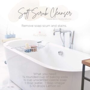 text soft scrub cleander with image of cute bathtub and diy soft scrub recipe