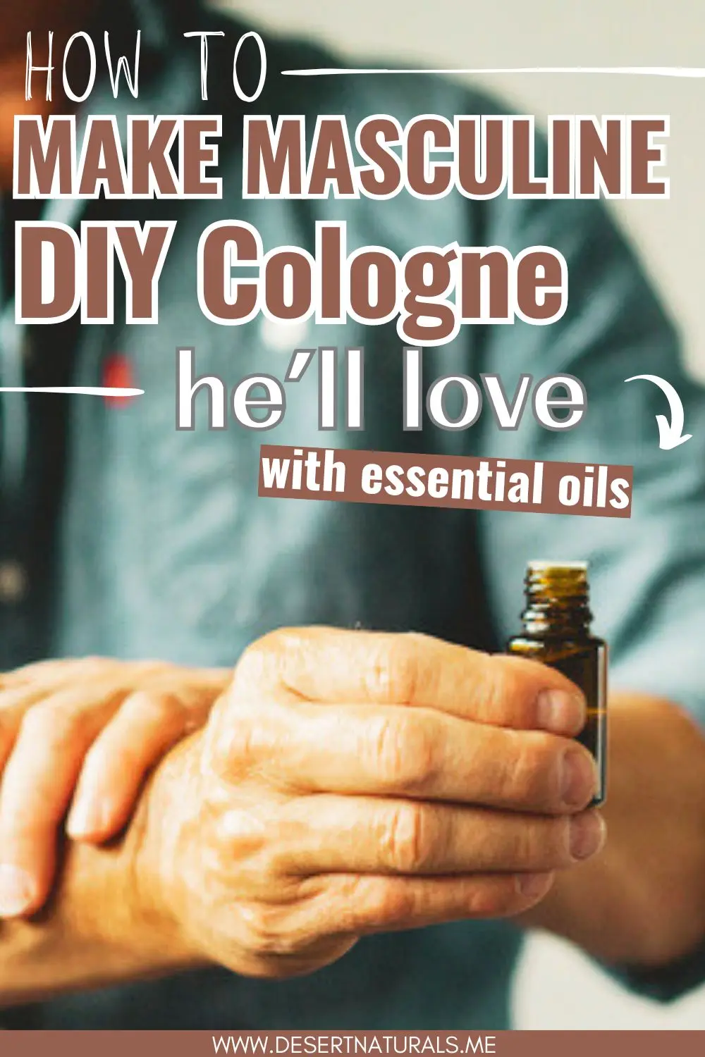 photo of man applying diy cologne from essential oil bottle