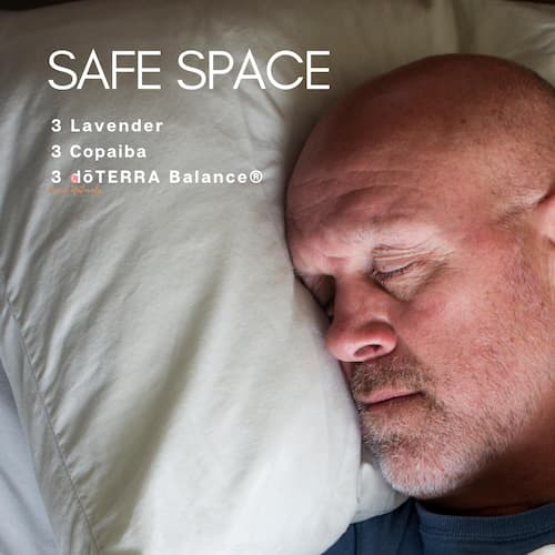 man sleeping with text for a sleep essential oil diffuser blend