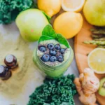 healthy shamrock shake with vegetables and peppermint essential oil