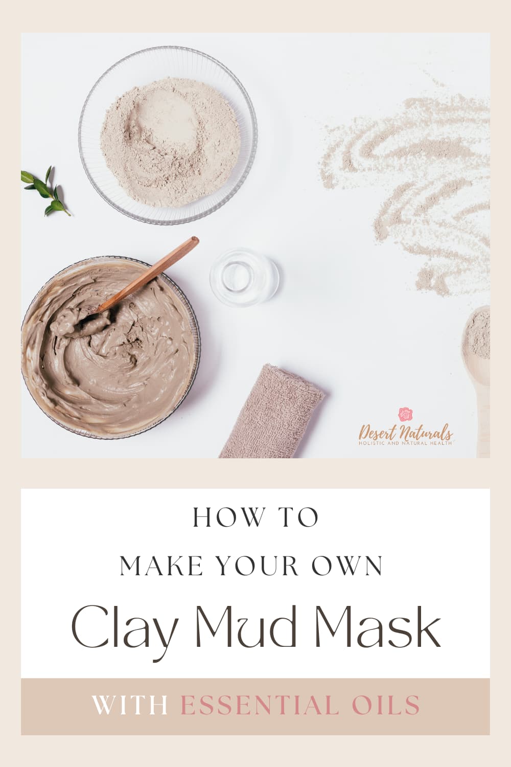 bowls of clay powder for diy mud mask facial and essential oil
