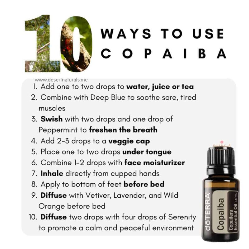 a list of 10 ways to use doTERRA Copaiba essential oil