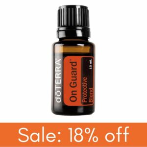 white background with bottle of doTERRA on guard essential oil and text on sale