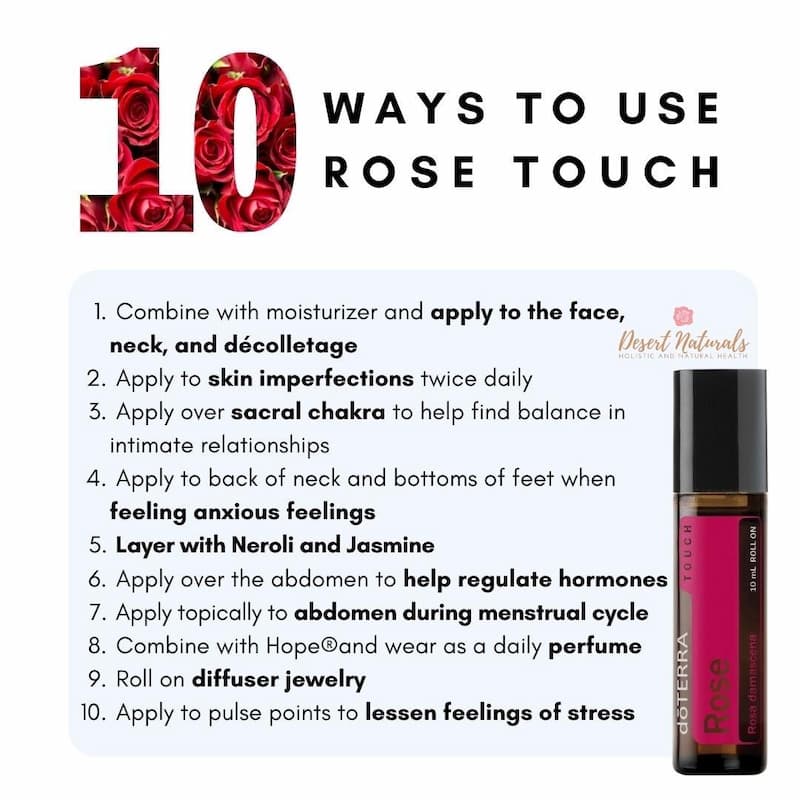 a list of 10 ways to use doTERRA Rose Essential Oil Roller
