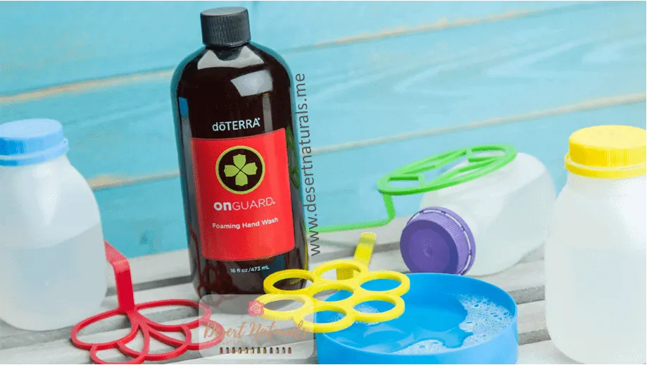 DIY Non Toxic Bubbles recipe fun summer activity your kids will love featuring healthy and safe onGuard hand wash