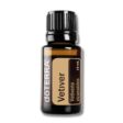 white background with bottle of doterra vetiver essential oil