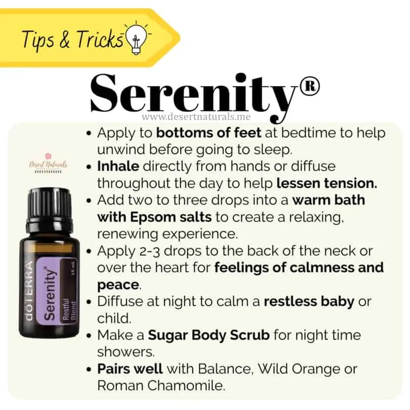 a list of tips and tricks for doterra serenity essential oil