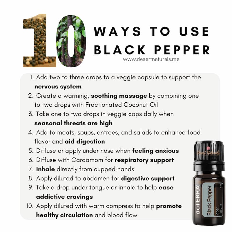 a list of 10 ways to use doterra black pepper essential oil
