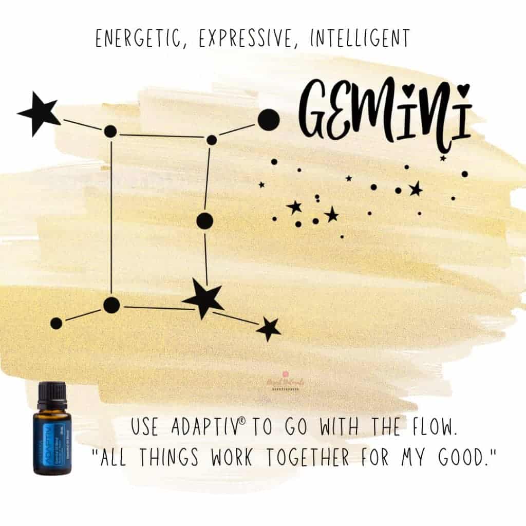 Zodiac Essential Oil Diffuser Blends 22 Zodiac Sign Aries with a bottle of doTERRA Thyme Essential Oil with star sign on a purple watercolor background