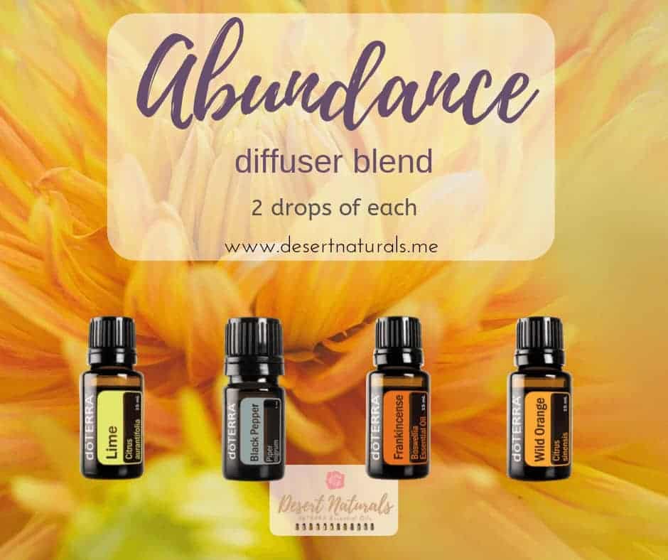 Black Pepper, Lime, Frankincense and Wild Orange essential oils make a great diffuser blend to get things done and create abundance