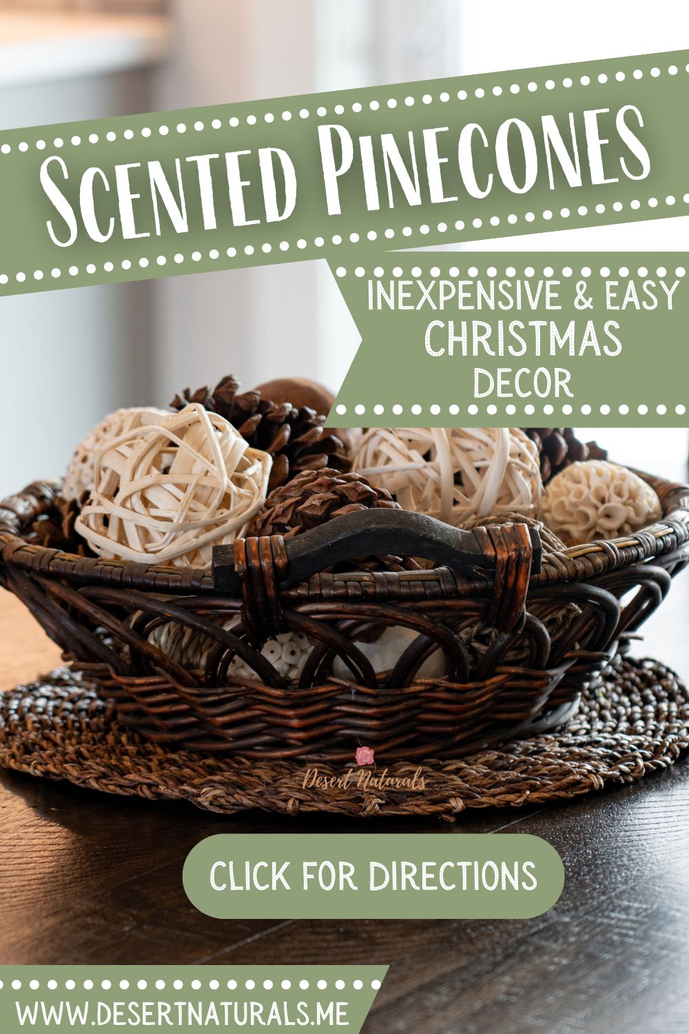 how to make diy scented pinecones for Christmas with essential oils
