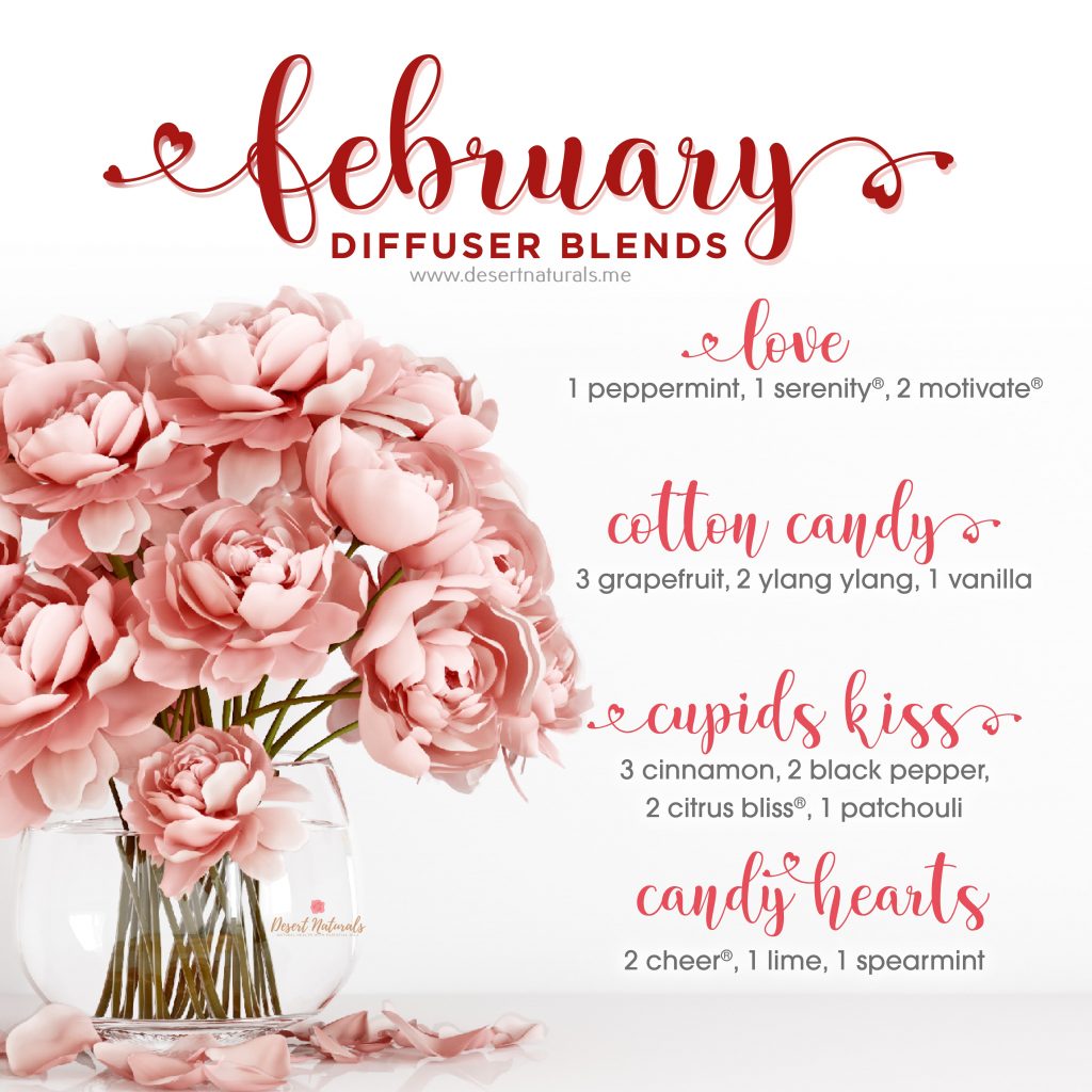 february essential oil diffuser blends with a boquet of pink flowers for valentines day