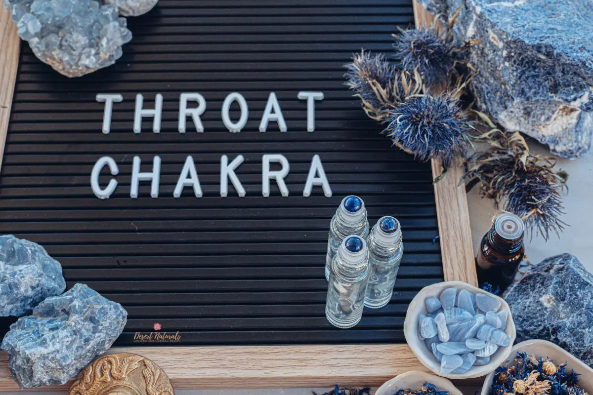 throat chakra stones crystals and essential oil roller bottles