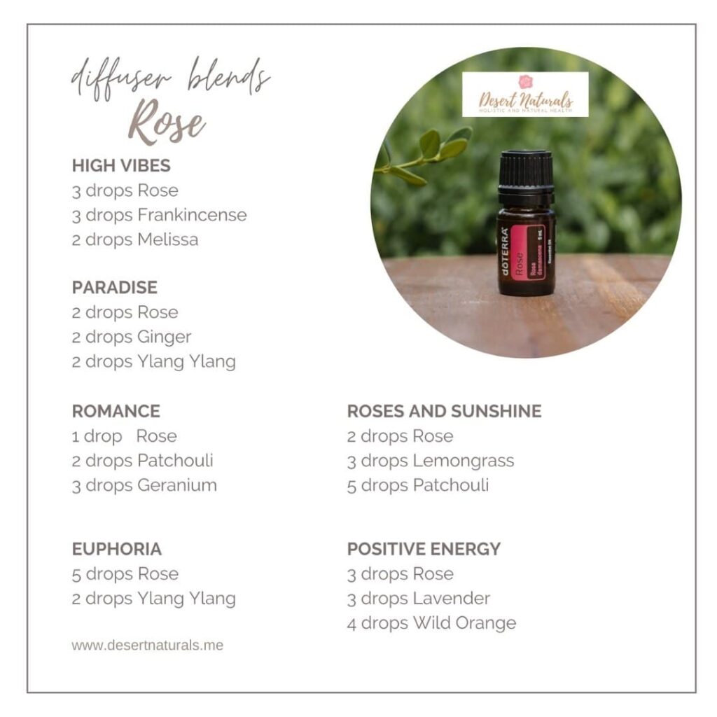 rose essential oil diffuser blends and an image of doterra rose