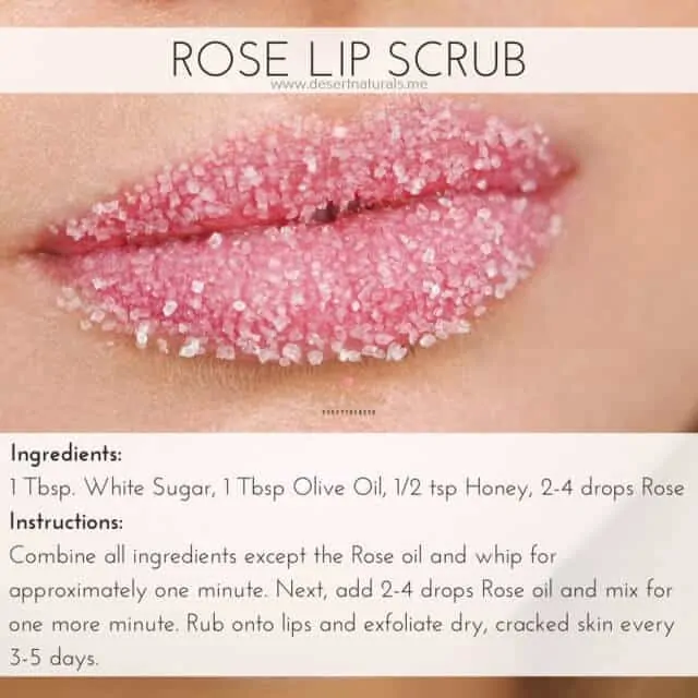 diy recipe to make your own rose essential oil lip scrub