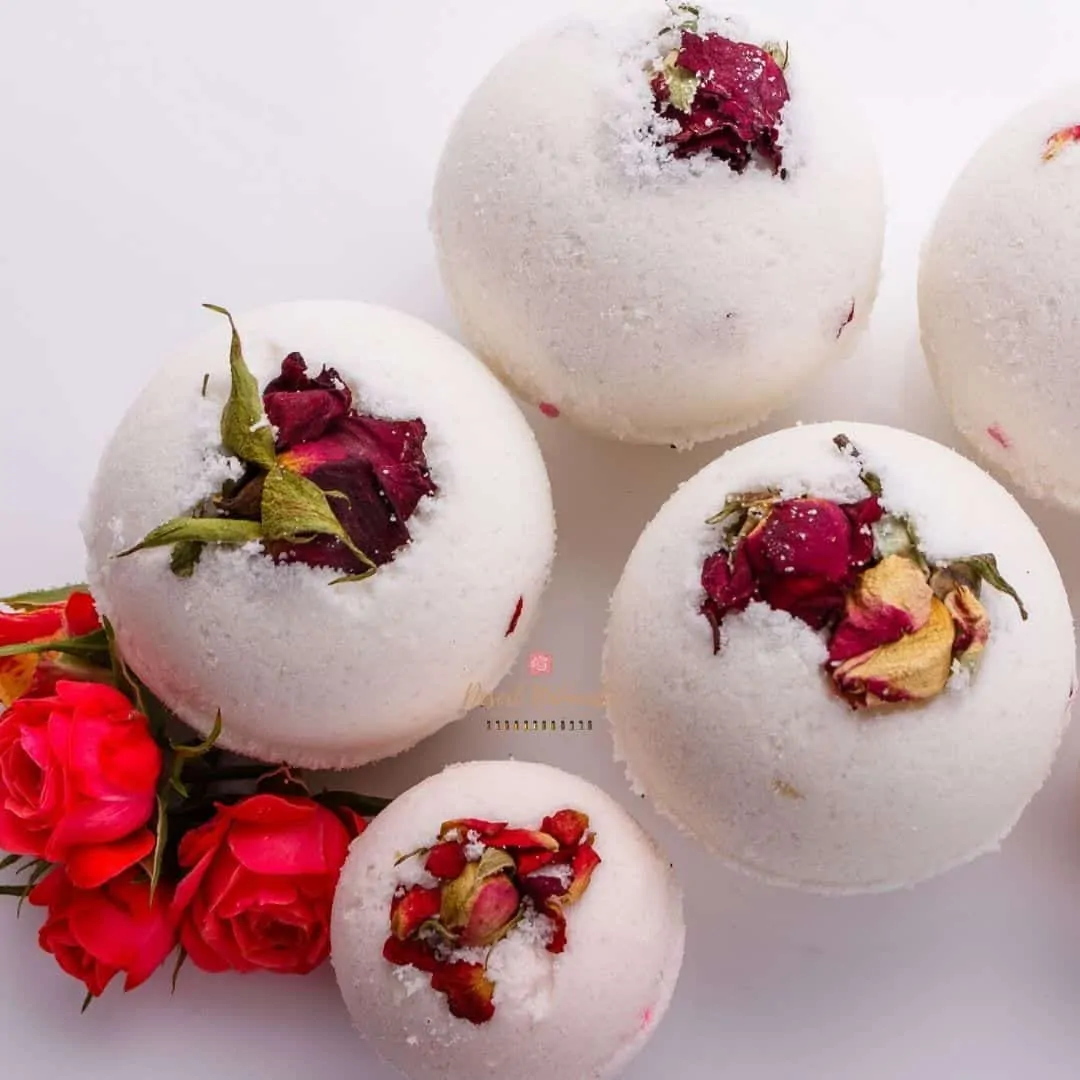 add dried roses to your bath bombs with essential oils