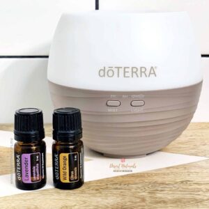the new doTERRA petal diffuser runs for 12 hours and comes with a free 5ml bottle of Lavender and Wild Orange essential oil