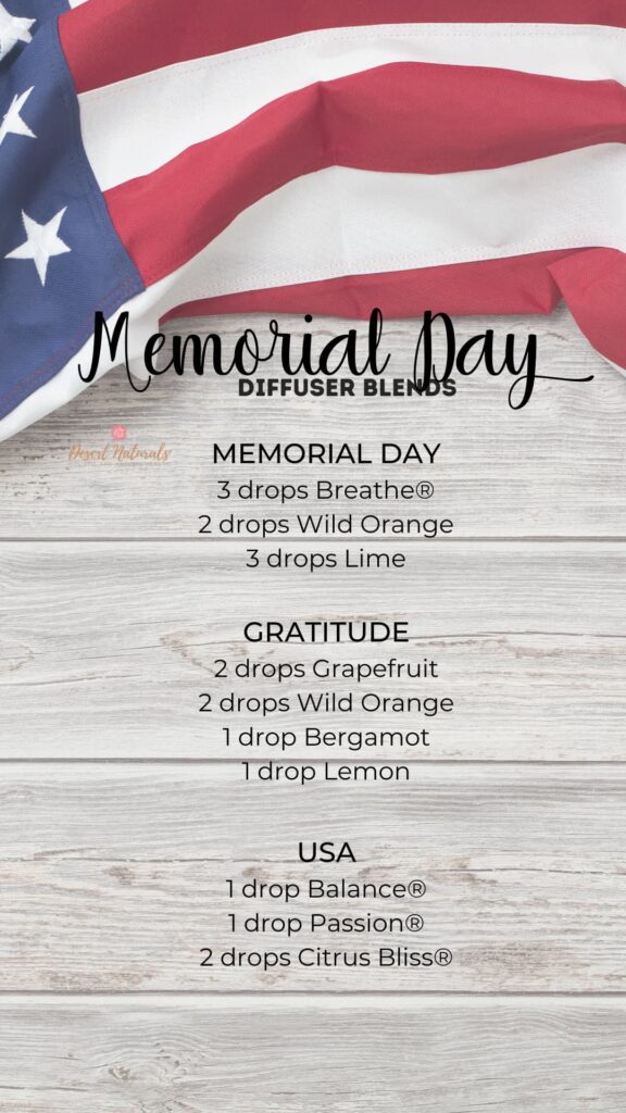 usa flag and text memorial day with essential oil diffuser blends