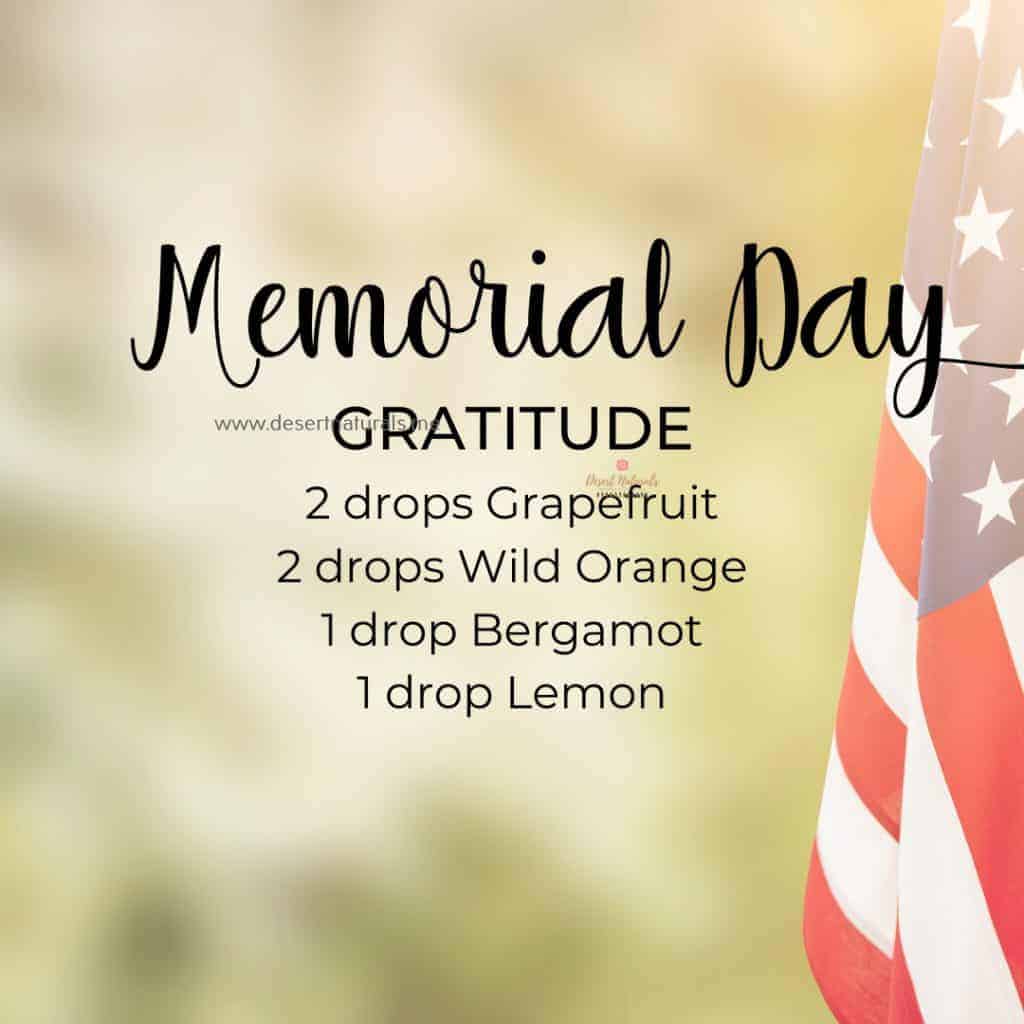 memorial day gratitude diffuer blend with usa flag in background