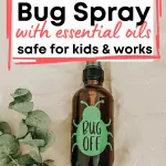 hot to make bug spray with essential ils safe for kids and works. glass spray bottle with bug sticker