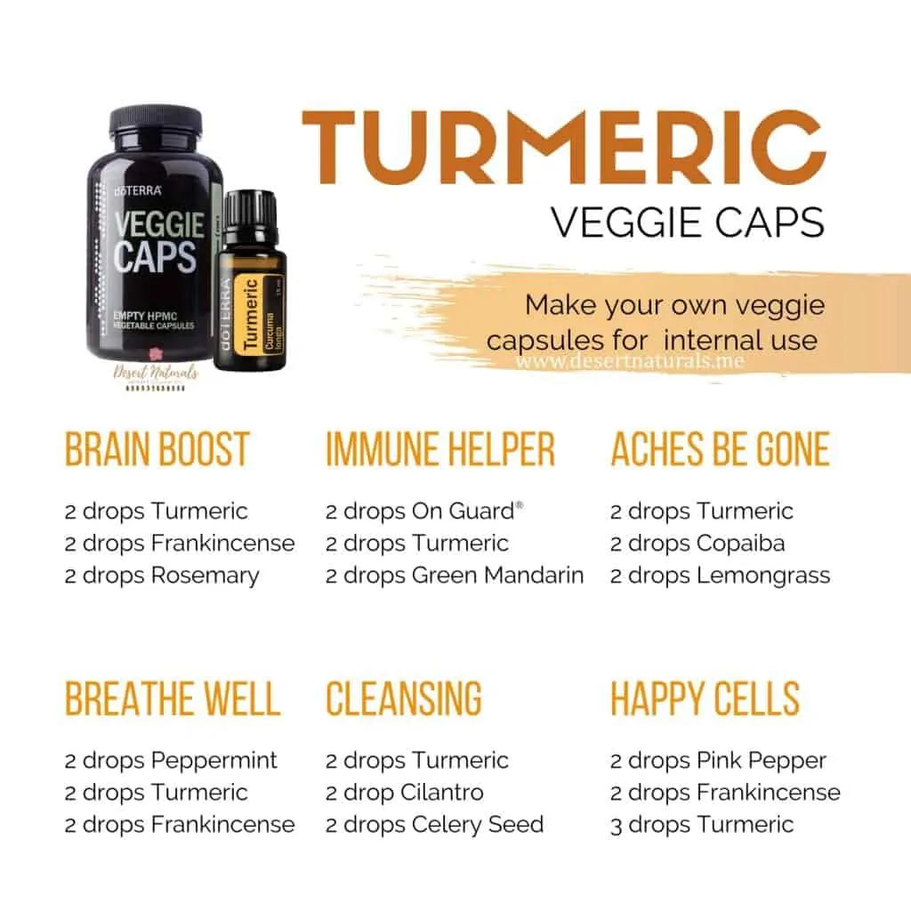 Get the health benefits of doTERRA Turmeric essential oils by taking it internally in these veggie cap blends