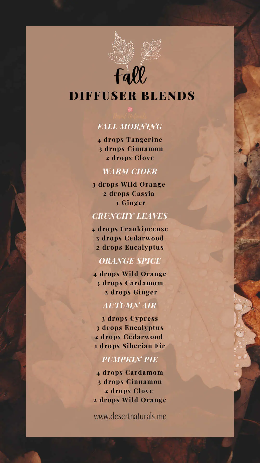 collection of essential oil fall diffuser blends