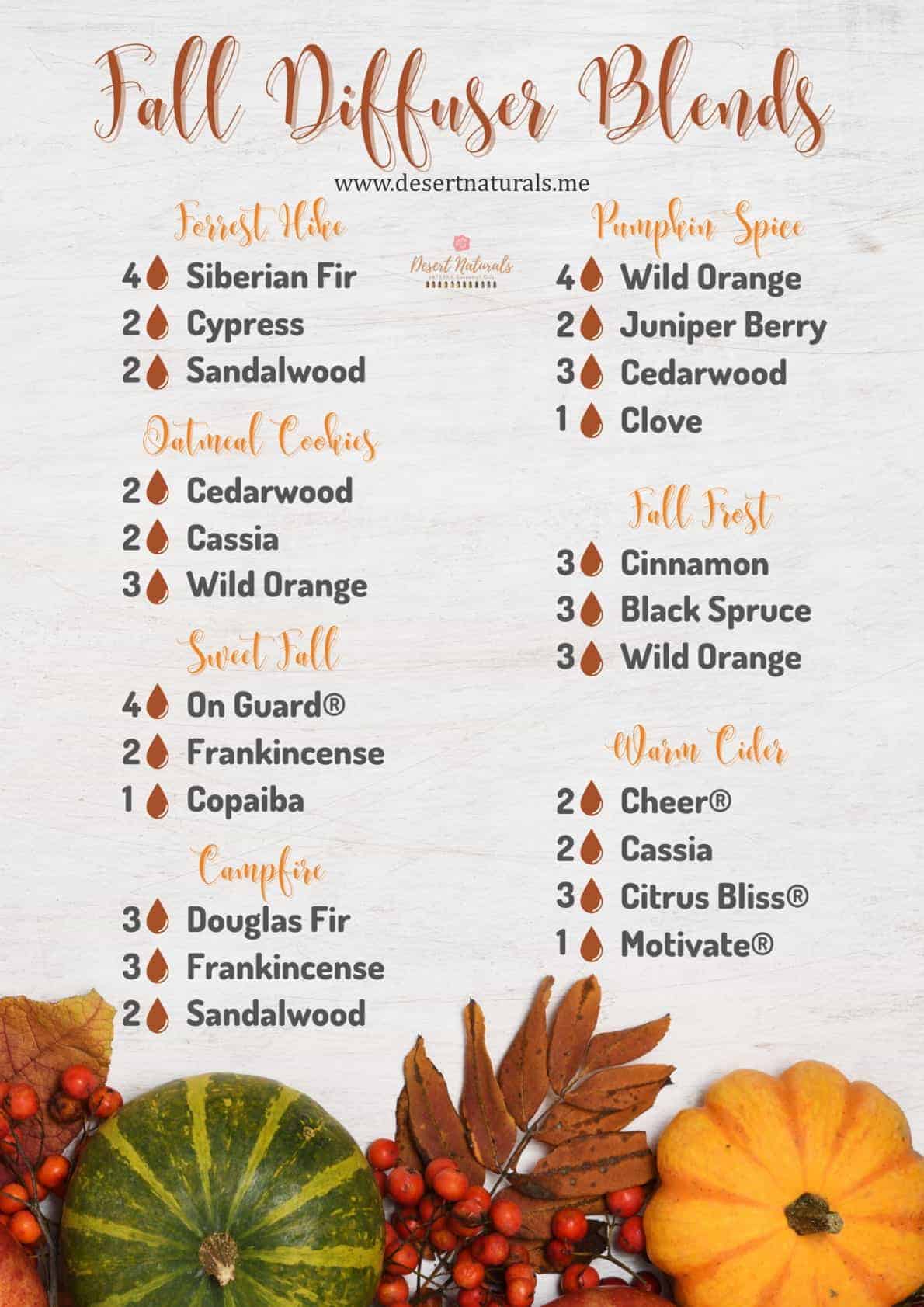 Essential Oil Fall Diffuser Blends for pumpkin spice, oatmeal cookies and more
