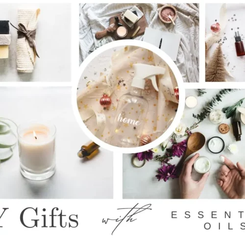 collage of DIY gifts homemade with essential oils for Christmas