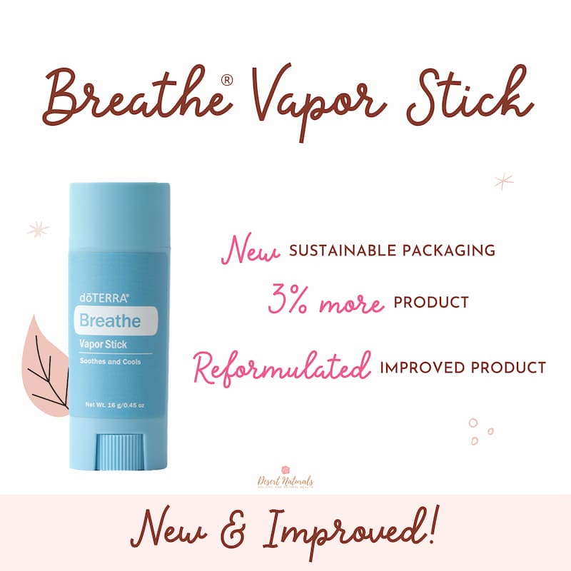 white background with image of new doterra breathe vapor stick and text