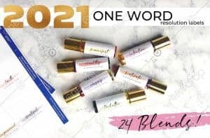 rollerball labels for your 2021 One Word Resolution. Use these for your essential oil new year's resolutions blends.