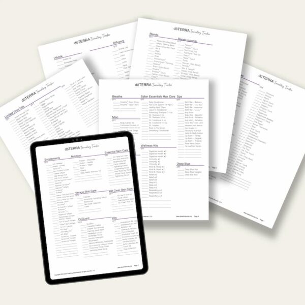 image of the doterra inventory tracker sheets printed and on an ipad using goodnotes