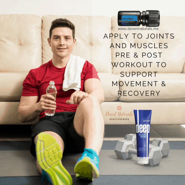 a man working out with a tube of doterra deep blue rub