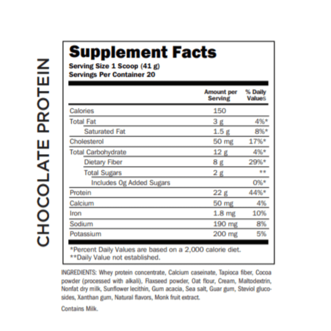 supplement facts for doTERRA chocolate protein shake mix