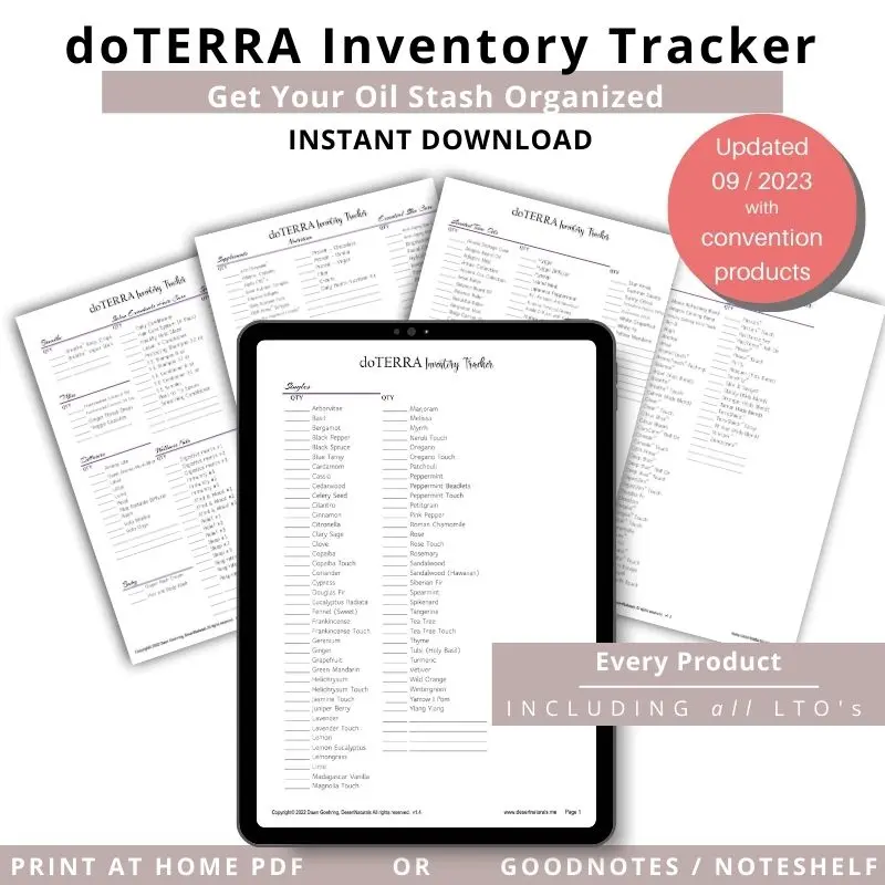 mockup of the doTERRA inventory tracker with 2023 convention oils