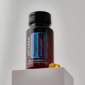 bottle of doTERRA peppermint softgels with capsules