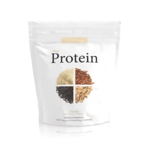 photo of bag of doterra vanilla protein powder on white background