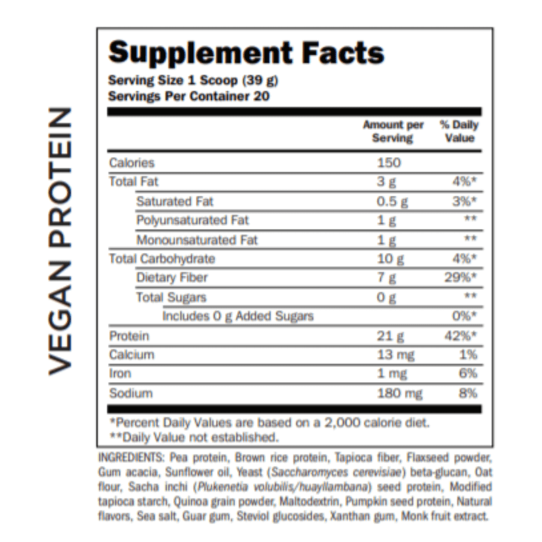vegan protein powder from doTERRA supplement facts and ingredients