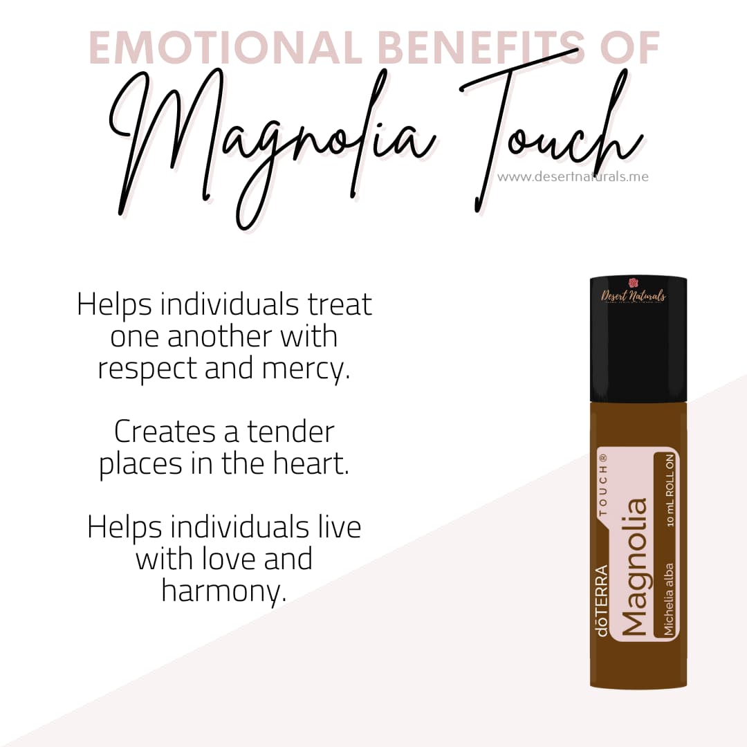a list of emotional benefits of and drawing of doterra magnolia essential oil