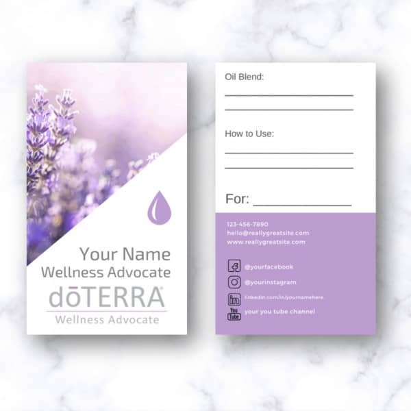 Personalized doTERRA business card for wellness advocates. Digital File to download and send to a printer