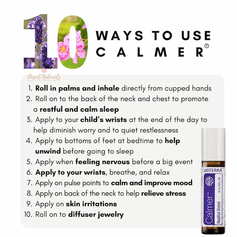 a list of 10 benefits and ways to use doTERRA Calmer sleep blend for kids