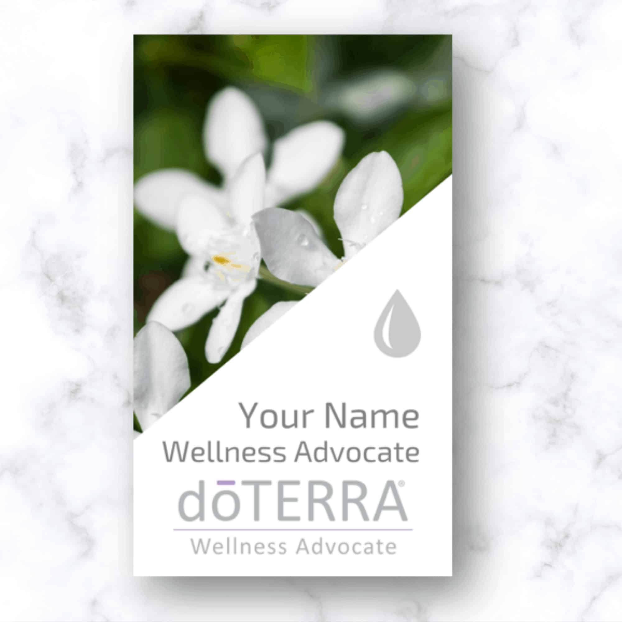 doterra wellness advocate business card with a jasmine flower. customized digital download
