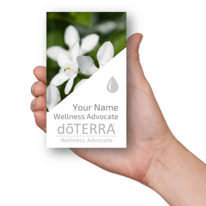 doterra business card jasmine hand holding doterra business card with a jasmine flower vertical orientation