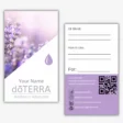 mockup of the front and back of a digital doterra business card with a lavender design and QR code