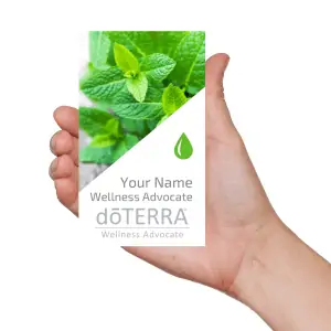 doterra business card with peppermint plant and green oil drop