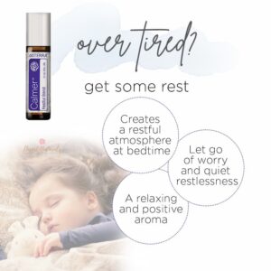 sleeping child with image of doTERRA Calmer roller and benefits of doterra calmer