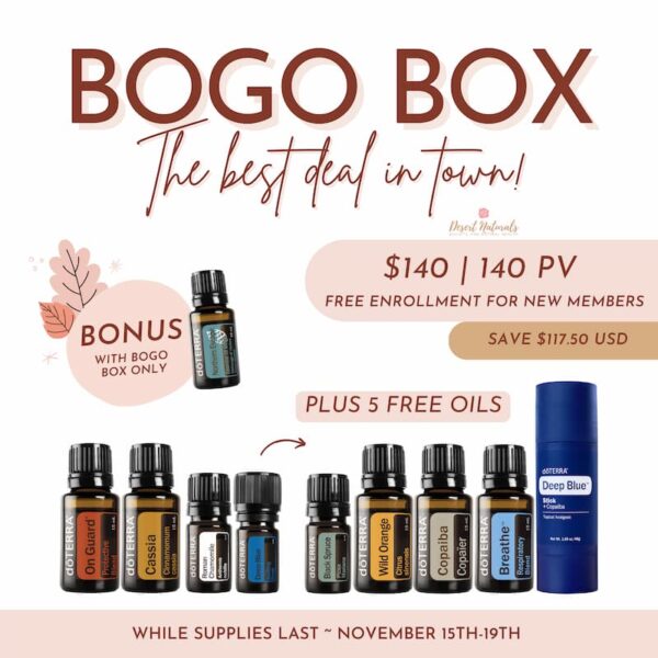 images of the essential oils in the doterra boxo box for november