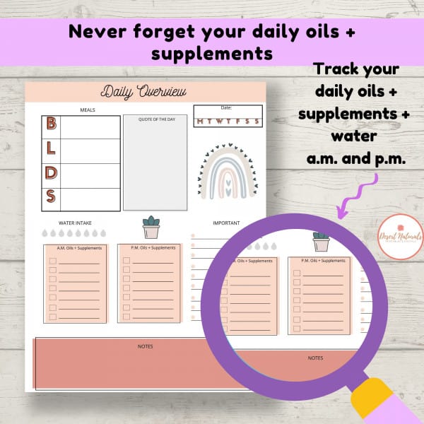 essential oil life planner daily self care tracking