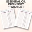 Images of the essential oil inventory and wishlist pages from the essential oil journal