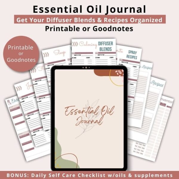 mockup of the printable essential oil journal
